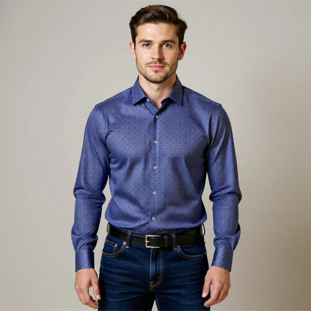 Michael Kors Dress Shirt Mens Size 16 / 34-35 Slim Fit Stretch Blue